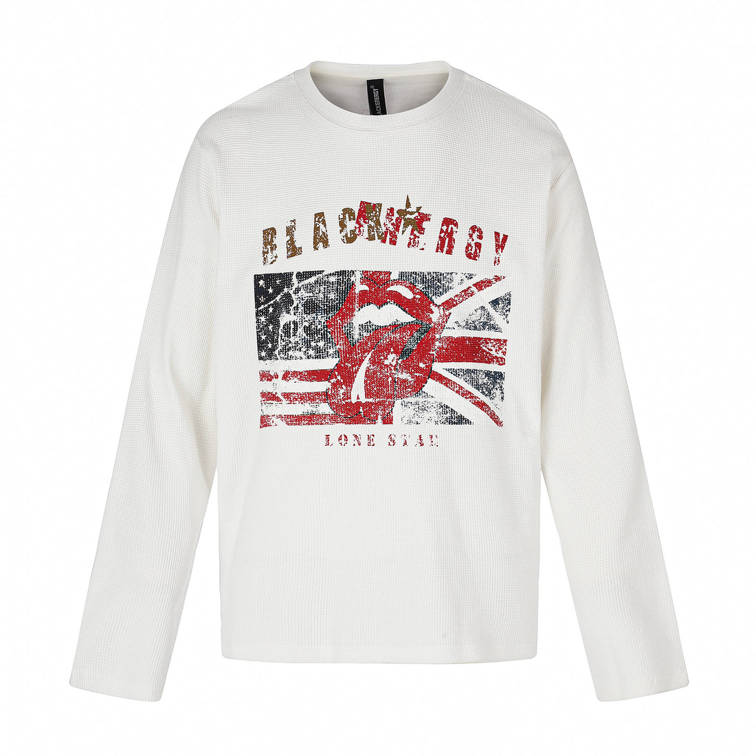 AokLok Long-Sleeve Waffle-Knit Top with Large Red Tongue Print