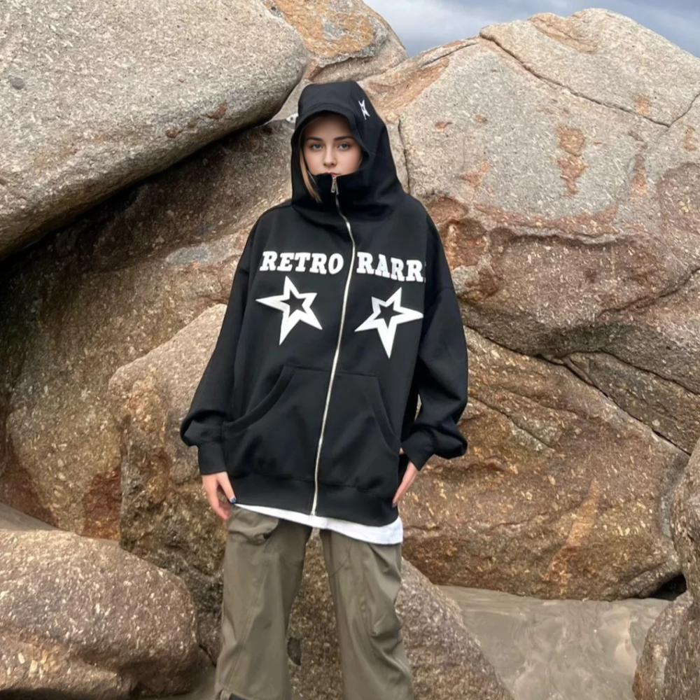 Loose Solid Color Stars Hoodie