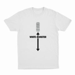 Unseen Echoes Built Different, Fueled by White Monster T-Shirt Details