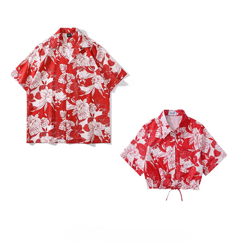 Holiday style retro short sleeved floral shirt