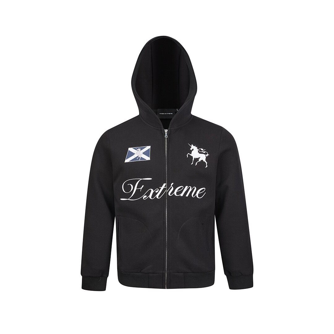 Heather grey AokLok unicorn script zip hoodie
