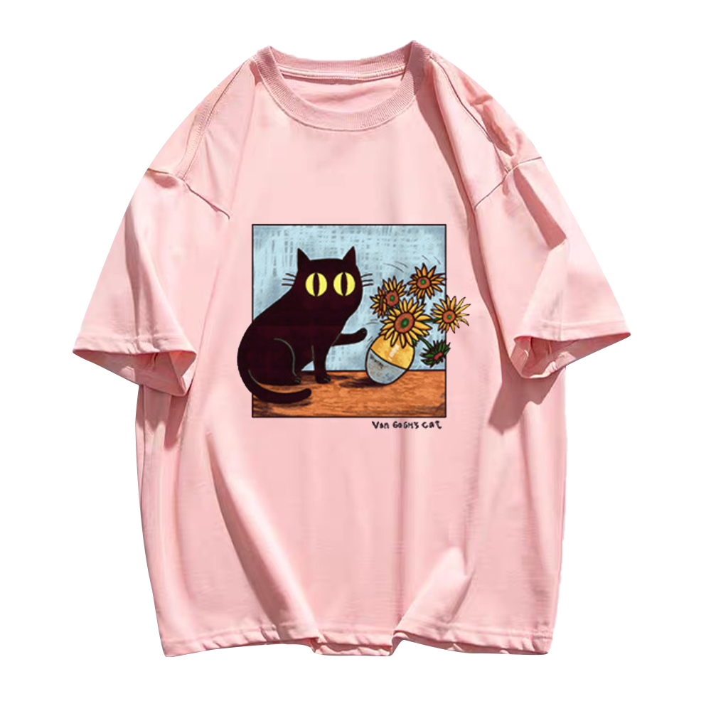 Cat And Van Gogh'S Sunflowers T-Shirt