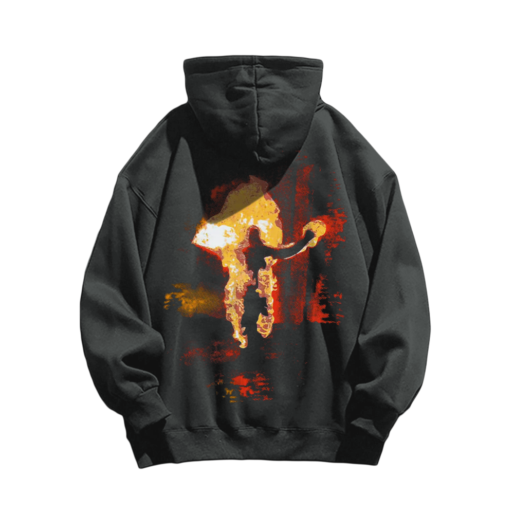 High Street Flaming Man Print Hoodie