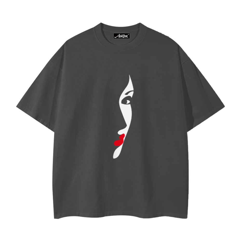 Red Lips Half Face T-Shirt