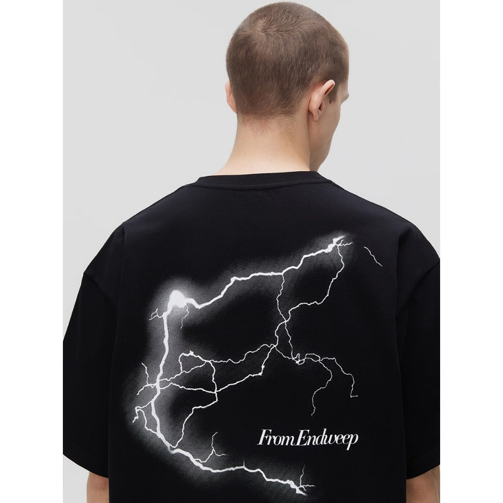 Street Philanthropist Lightning Print Short Sleeve T-Shirt Summer Tide High Street