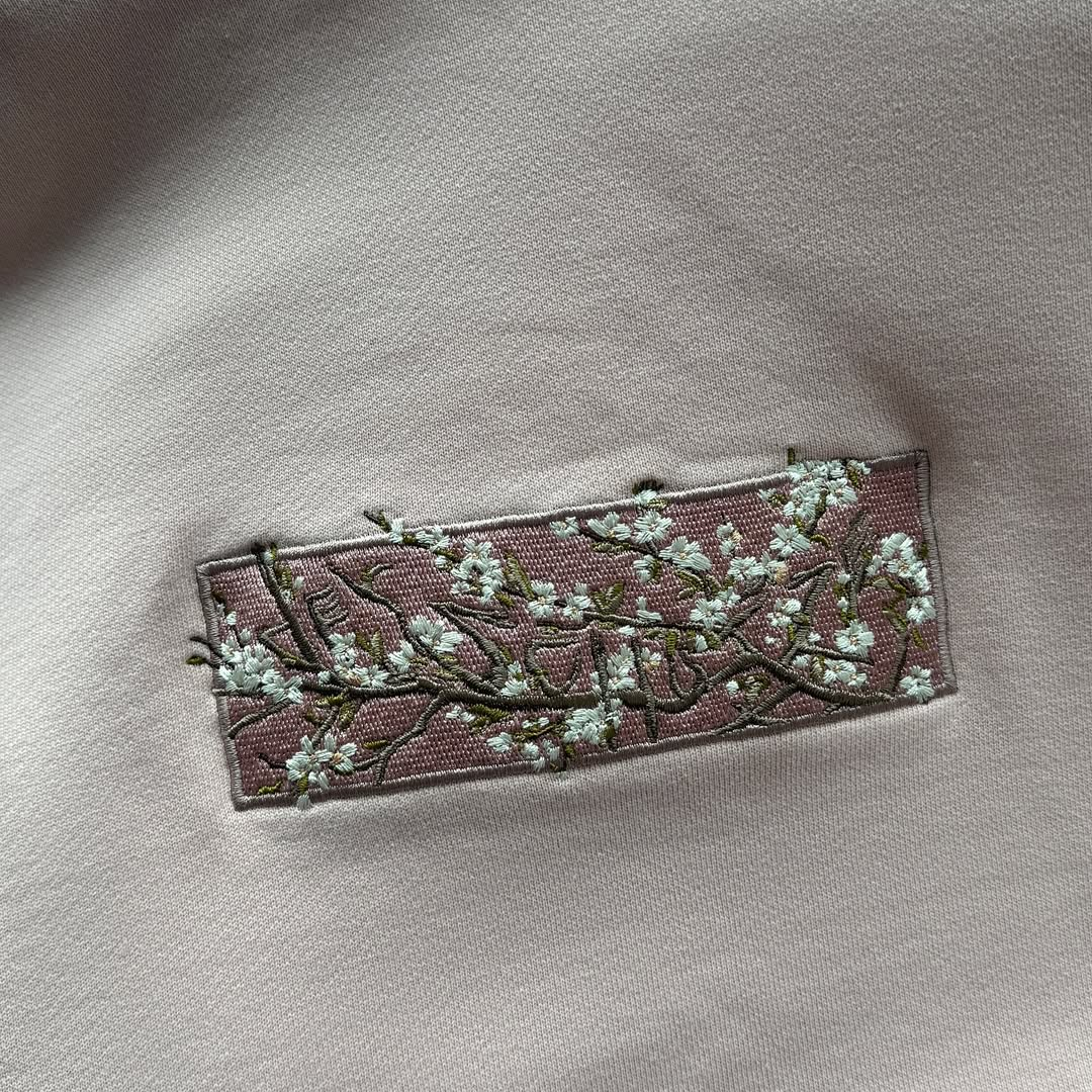 Evokyn Embroidered Cherry Blossom Patch Pink Hoodie