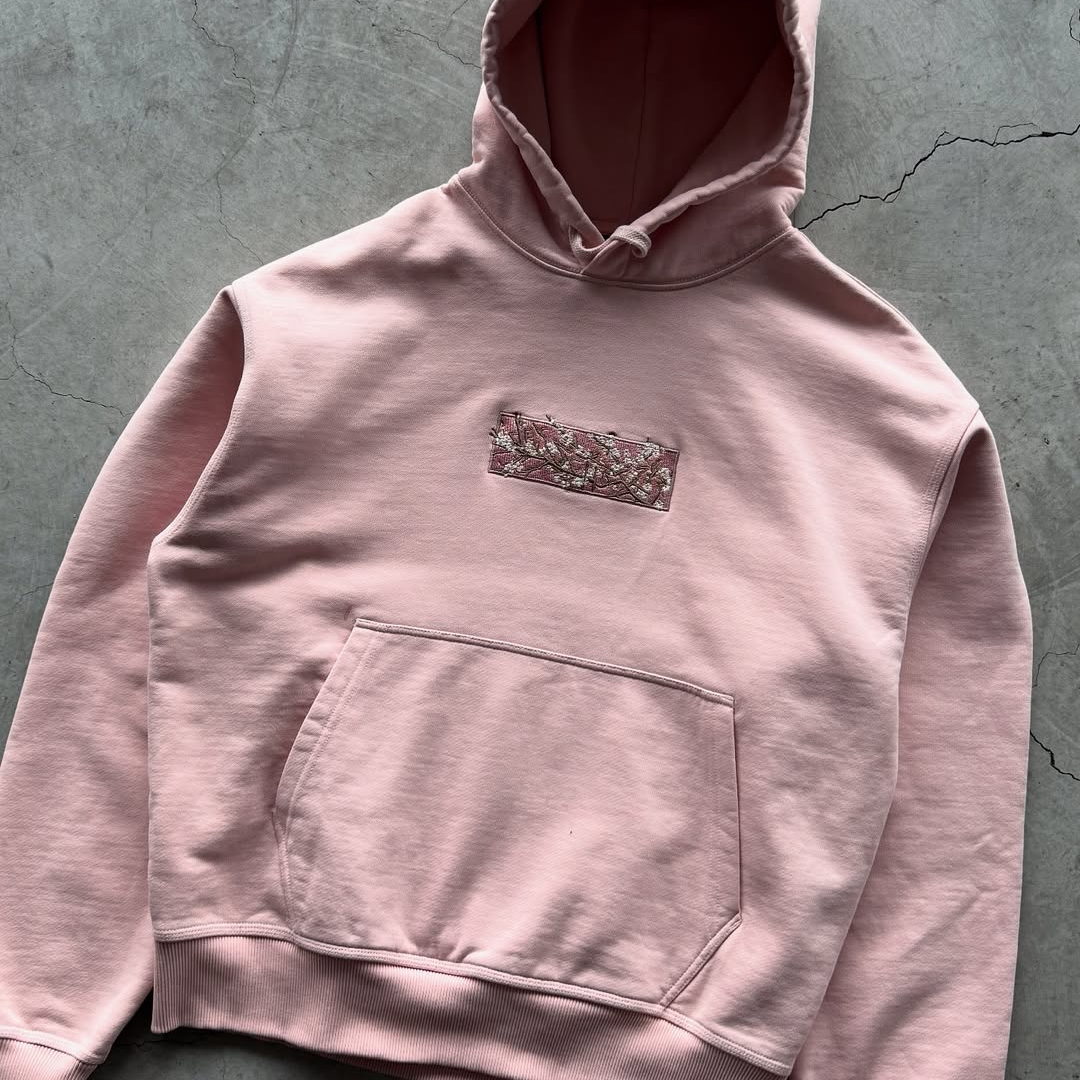 Evokyn Embroidered Cherry Blossom Patch Pink Hoodie