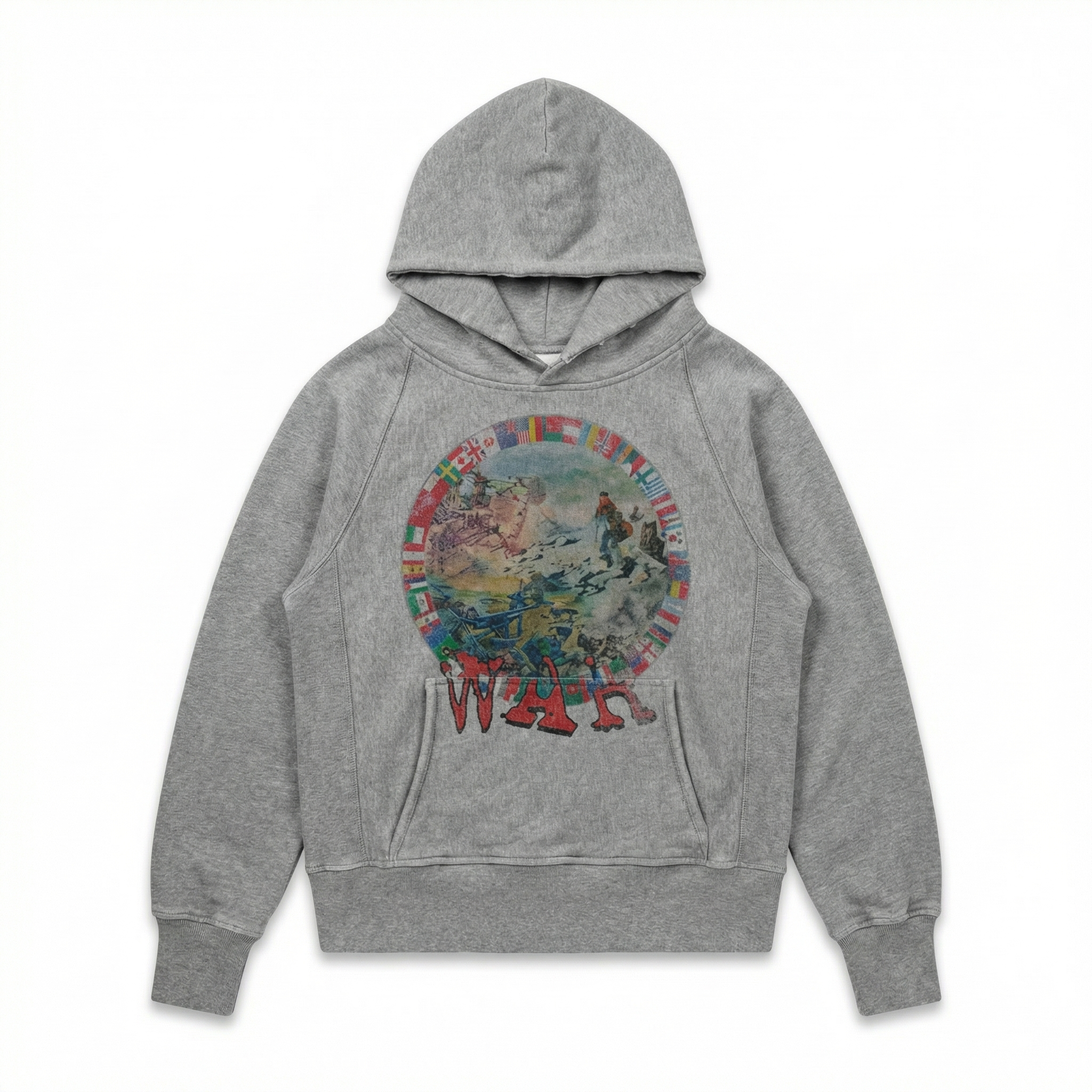 AOKLOK® Vintage Graphic Hoodie – Washed Grey Edition