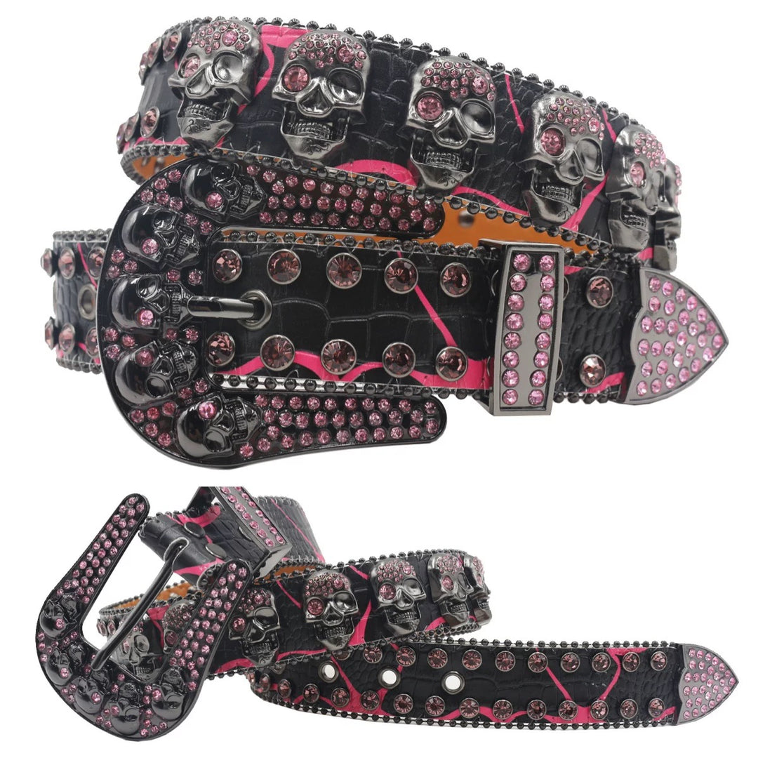 LoopStone Luxury® Ride or Die – Statement Rhinestone Skull Belt