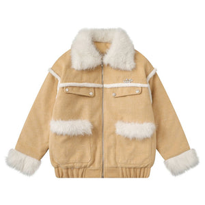 【NOW TREND】Suede Fur Collar Zip Coat