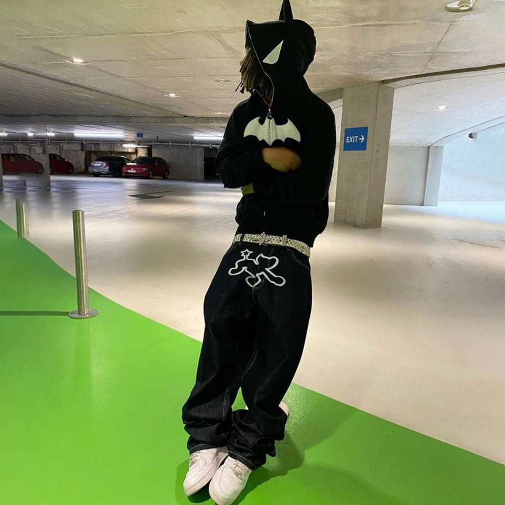🔥Dark Goth Bat Embroidery Hoodie
