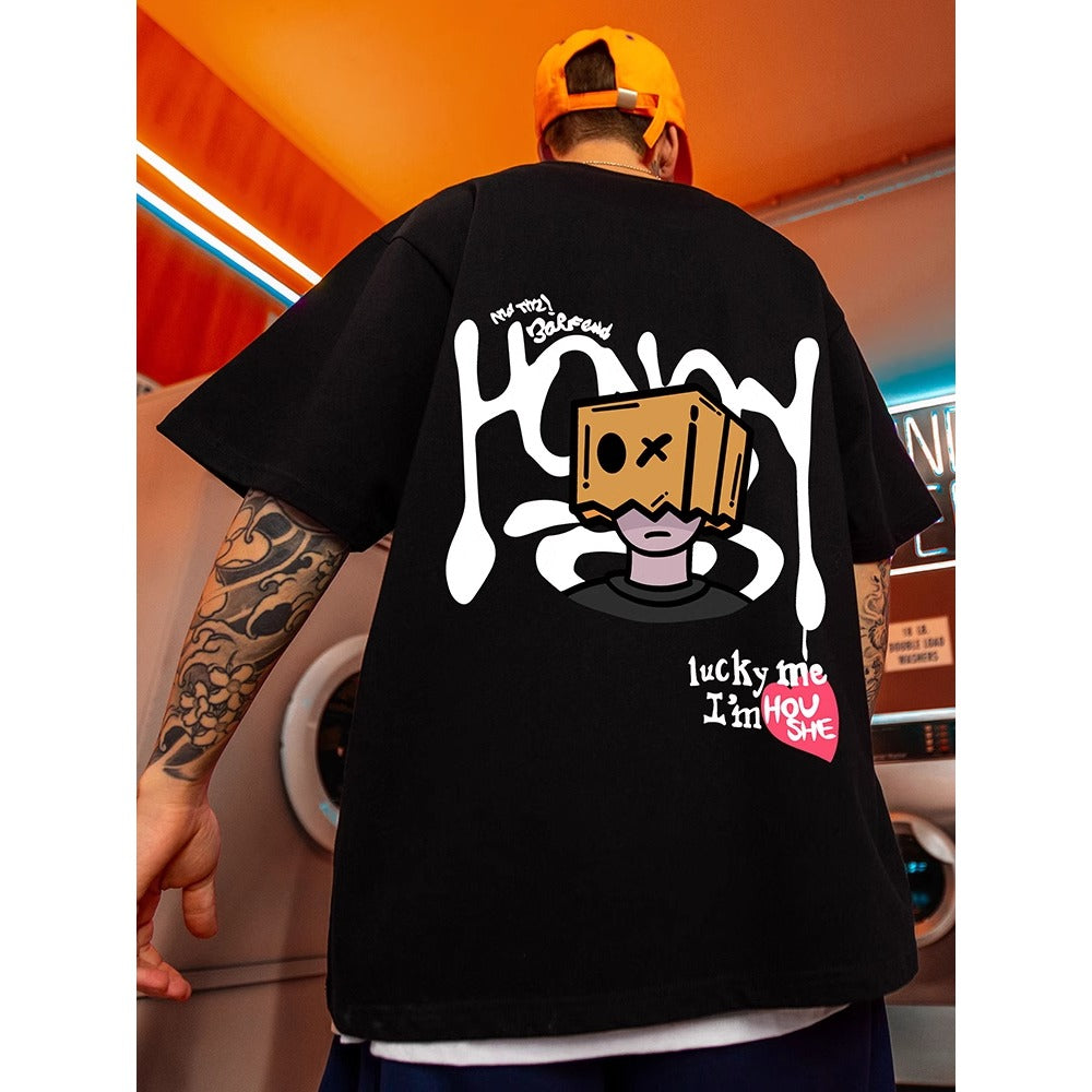 Street Philanthropist Trendy Brand Spoof Hip Hop Graffiti Short Sleeve Men's Trend Large Size Men's High Street Half Sleeve T-Shirt