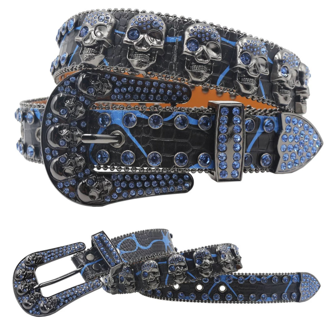 LoopStone Luxury® Ride or Die – Statement Rhinestone Skull Belt