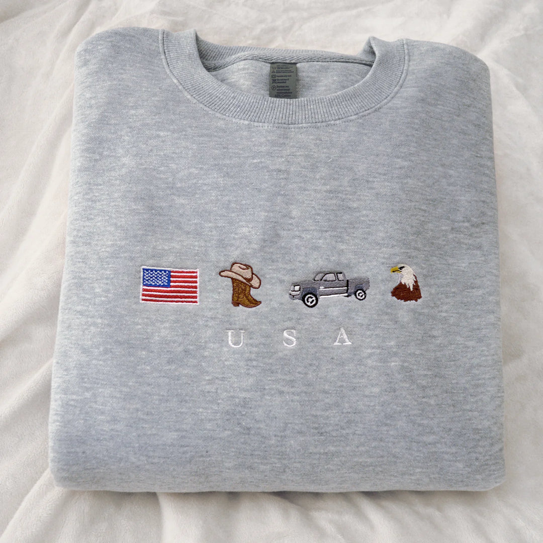 Embroidered Sweatshirt with USA Icons