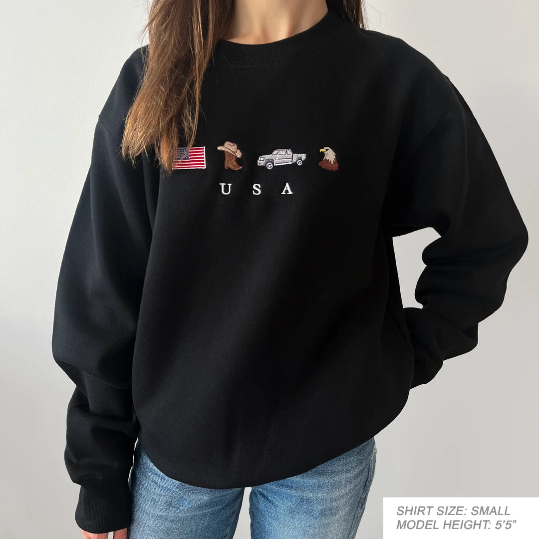 Embroidered Sweatshirt with USA Icons