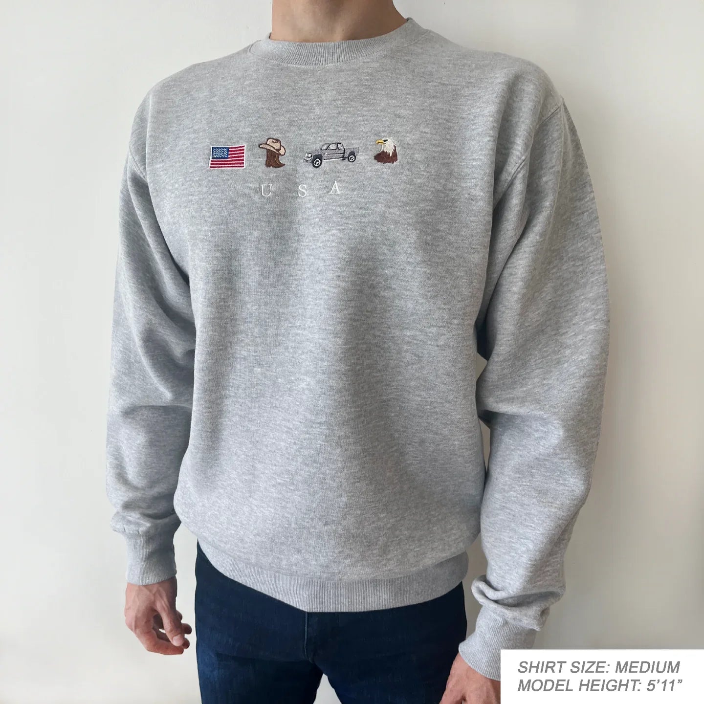 Embroidered Sweatshirt with USA Icons