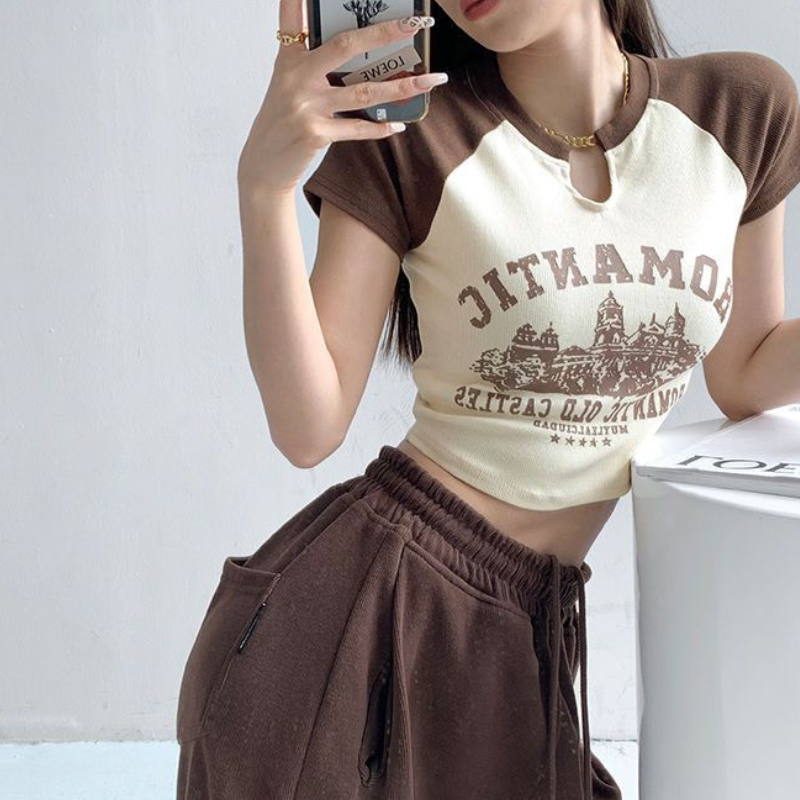 Women's Vintage Print Contrast T-shirt