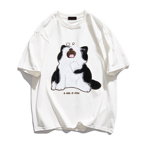 Japanese Cartoon Cat Print T-shirt