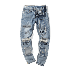 Street Hip Hop Ripped Stacked Jeans