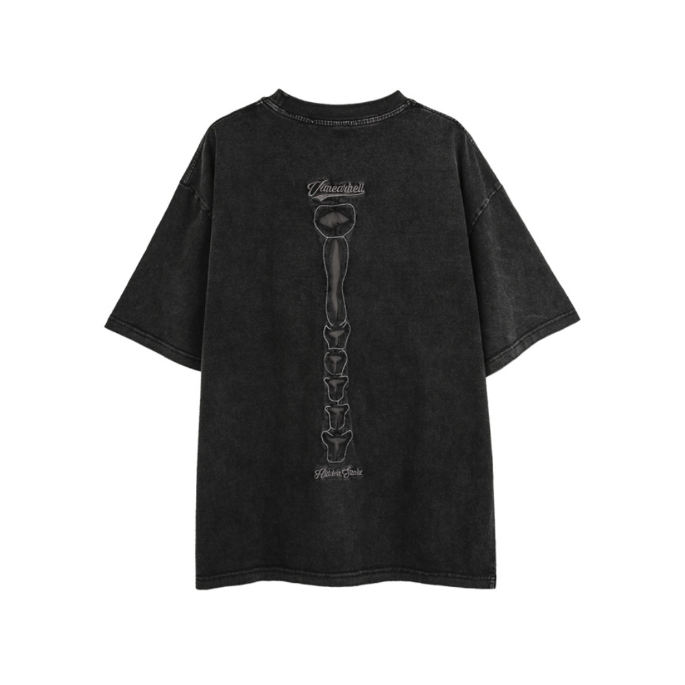 Retro Skeleton Hole Embroidery Oversize T-shirt