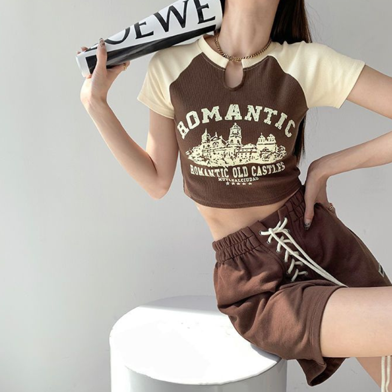 Women's Vintage Print Contrast T-shirt