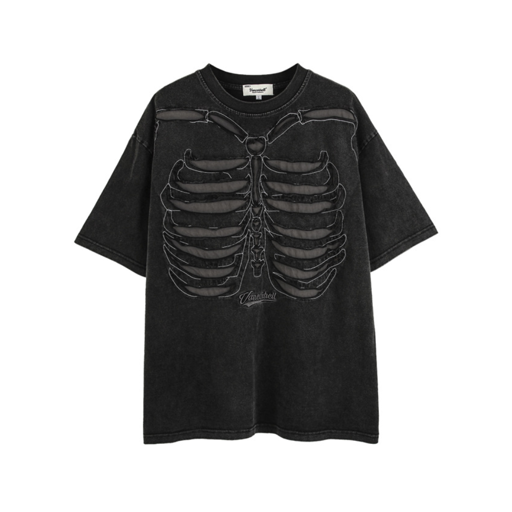 Retro Skeleton Hole Embroidery Oversize T-shirt