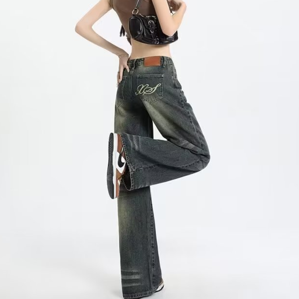Women's Retro Distressed Straight Jeans