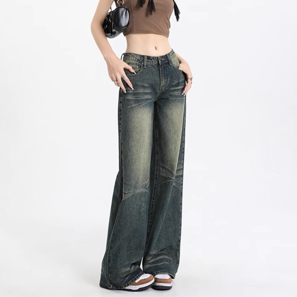 Women's Retro Distressed Straight Jeans