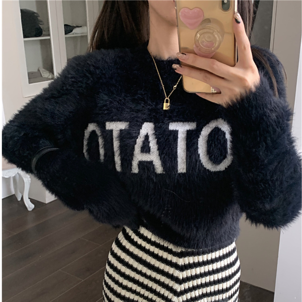 Women's Solid Color Mink Sweater