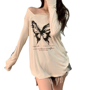 Women's Lazy Butterfly Print Long Sleeve Shirt