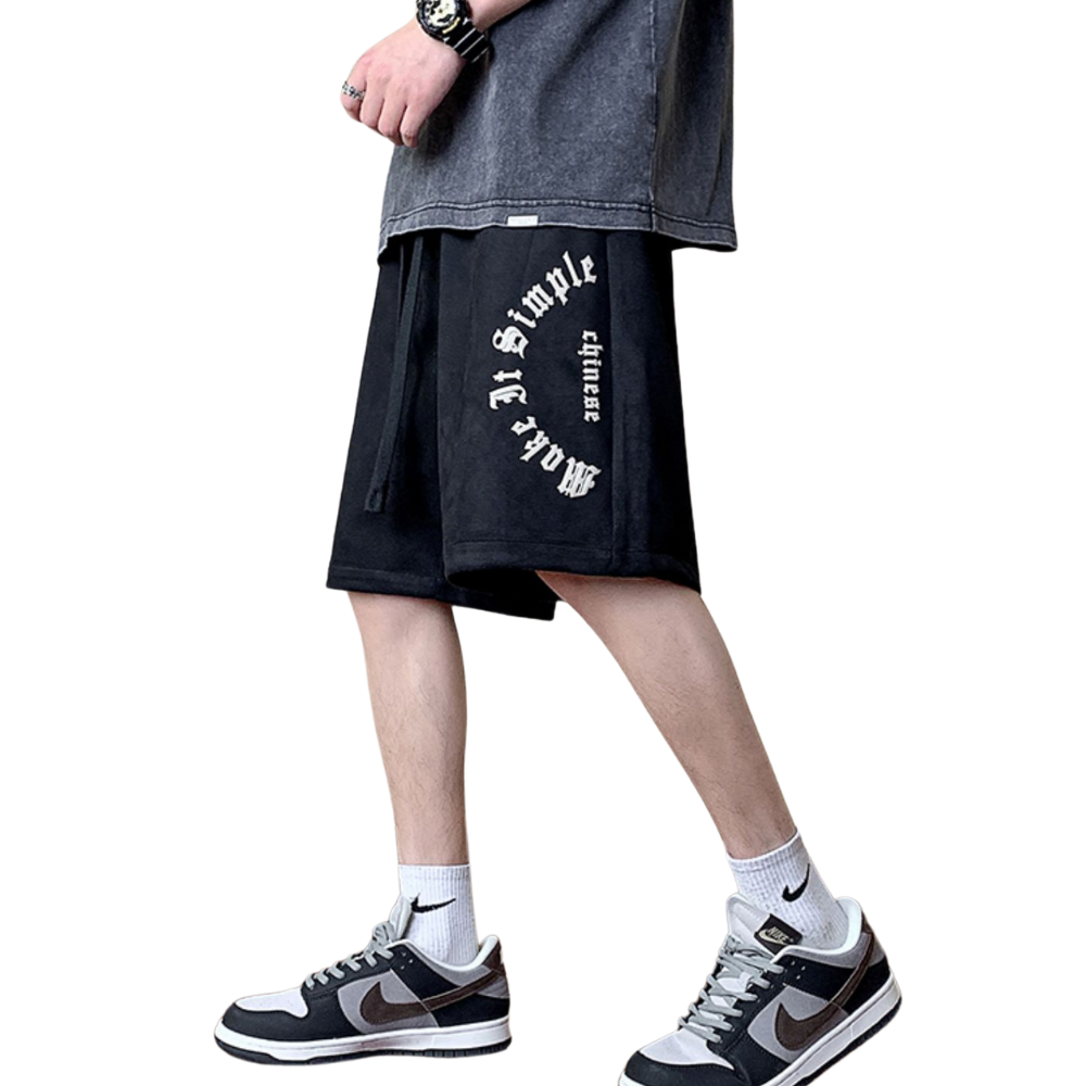 Solid Letter Embroidery Cotton Shorts