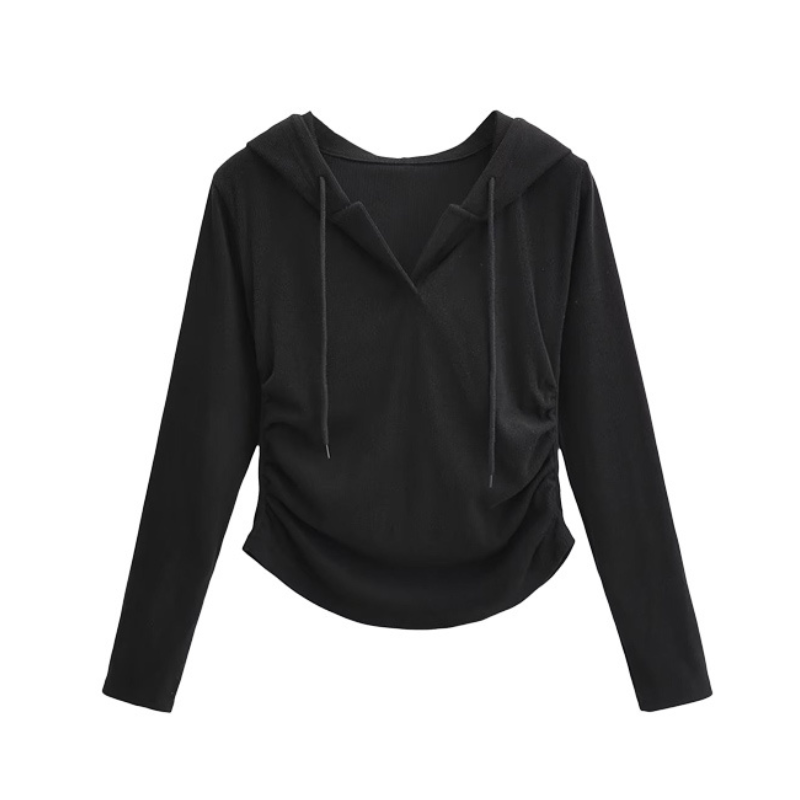 Women's Casual Solid Drawstring Long Sleeve Shirt