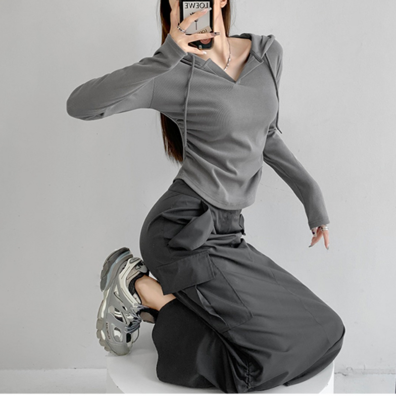 Women's Casual Solid Drawstring Long Sleeve Shirt