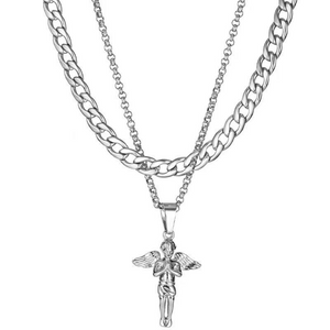 Hip Hop  Angel Pendant Double Wave Necklace