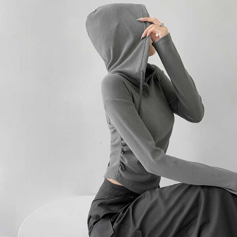 Women's Casual Solid Drawstring Long Sleeve Shirt