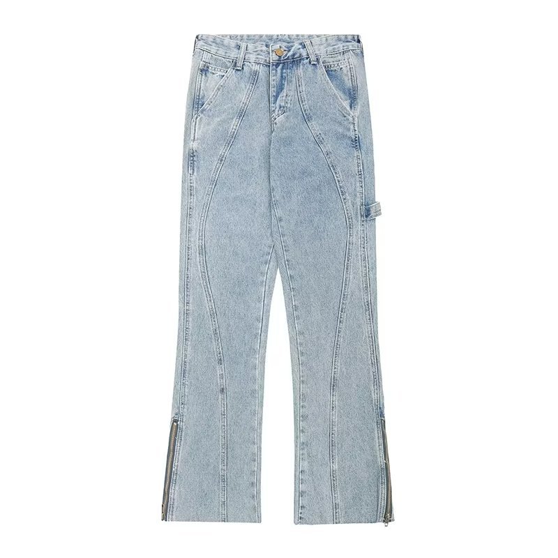 Casual Solid Color Panel Jeans