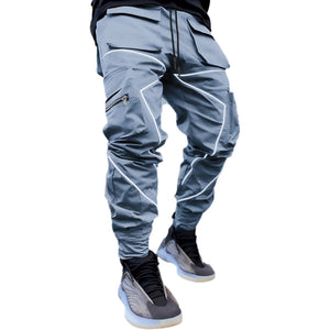 Reflective Line Cargo Pants-Blue