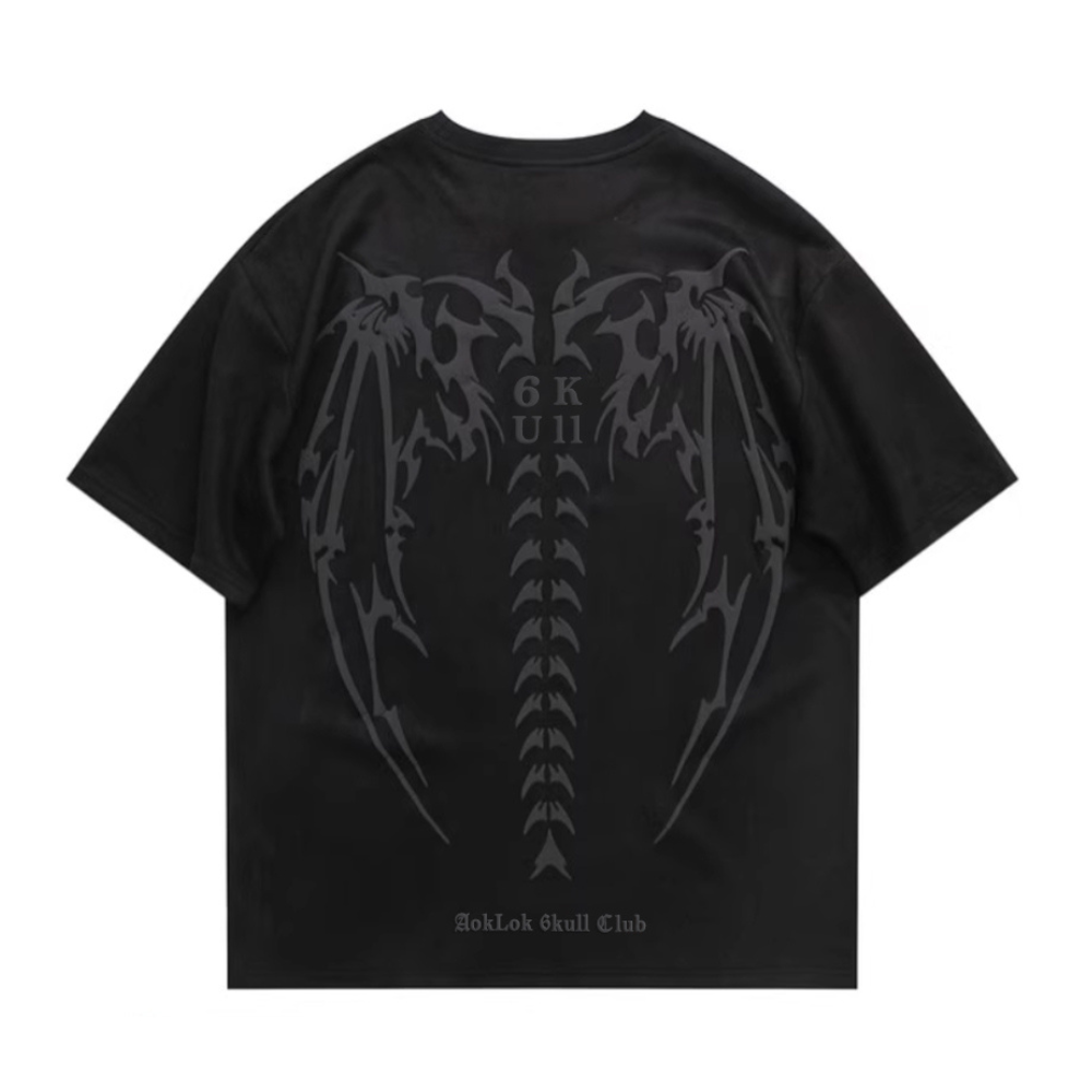 6Kull Vintage Skull Wings Suede T-Shirt
