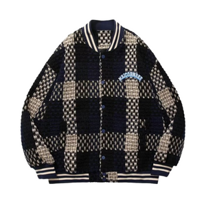 Street Oversize Woven Plaid Varsity Jacket