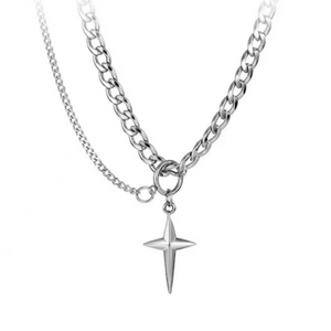 High Grade Titanium Steel Double Star Awn Hip Hop Necklace