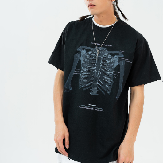 【LawFoo】Skeleton Letter Graphic T-Shirt