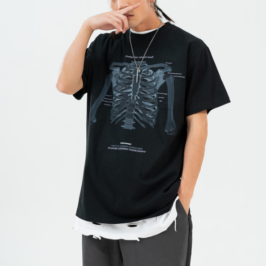 【LawFoo】Skeleton Letter Graphic T-Shirt
