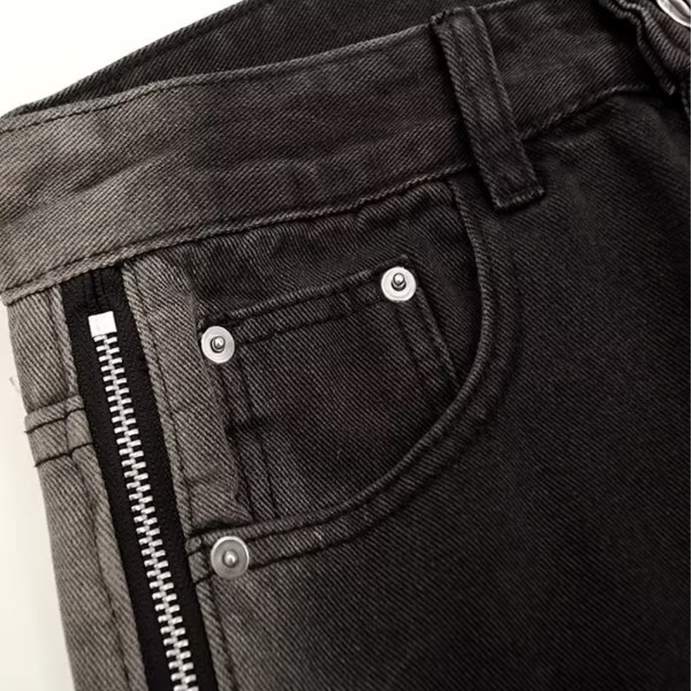 Retro High Street Gradient Zip Slit Jeans