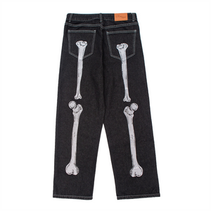 Dark Skeleton Embroidery Baggy Jeans