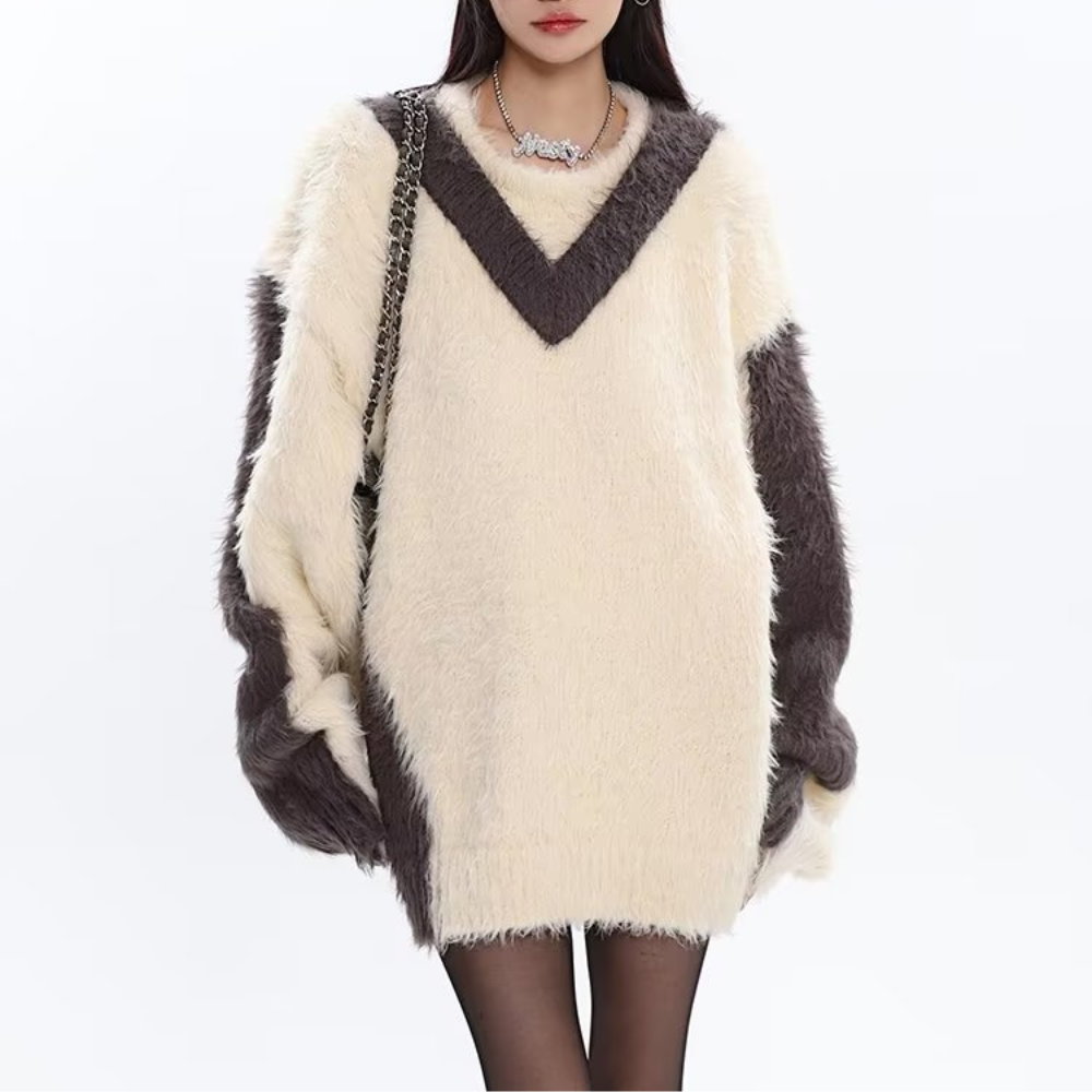 Women's Contrast V Neck Sweater