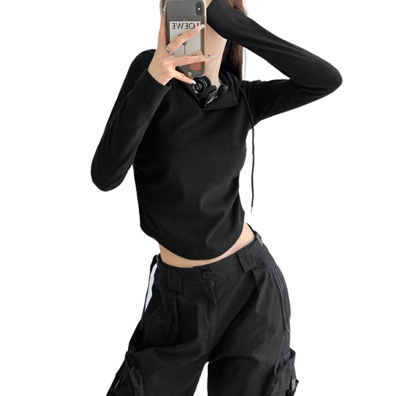Women's Casual Solid Drawstring Long Sleeve Shirt
