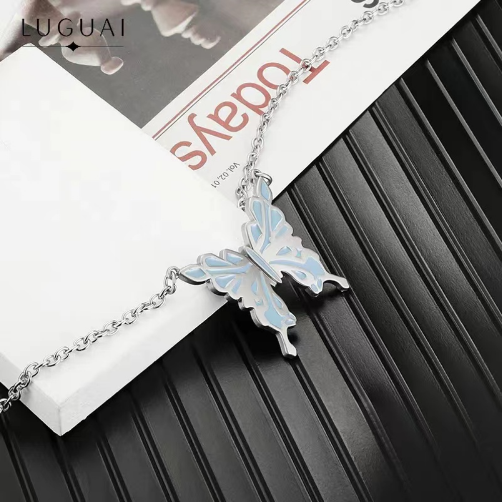 Blue Butterfly Titanium Steel Necklace