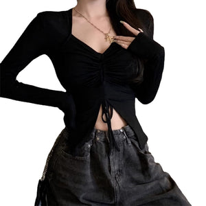 【Subscription】Women's Sexy Solid Color V Neck Long Sleeves