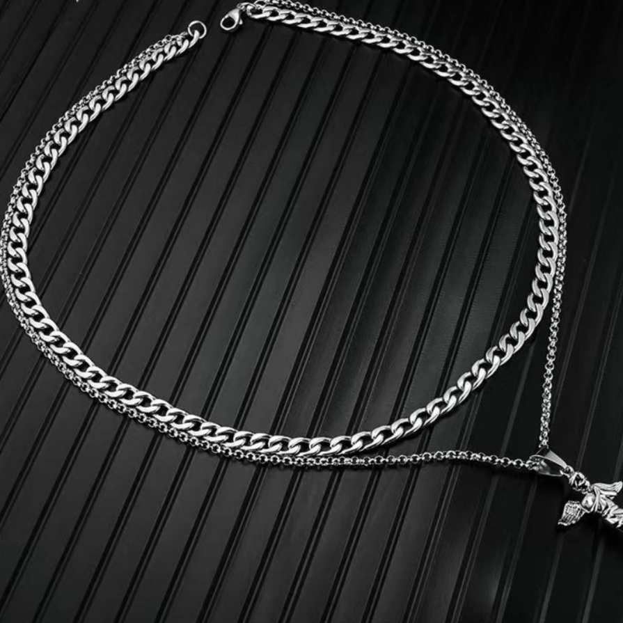 Hip Hop  Angel Pendant Double Wave Necklace