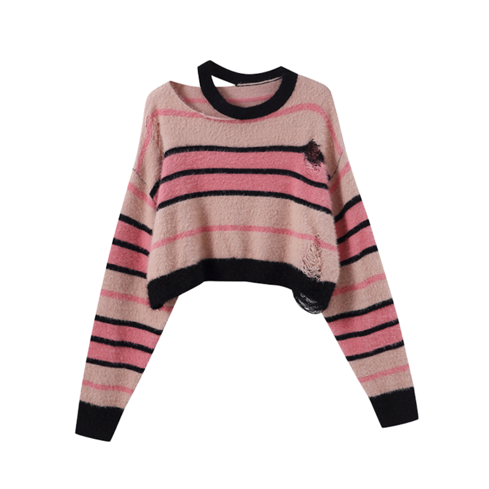 ripped striped sweater